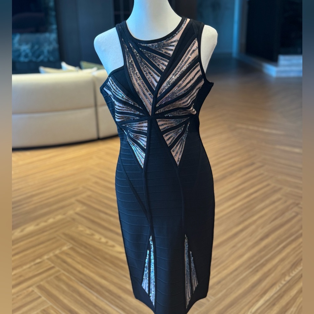 Chic Black and Gold Midi Dress